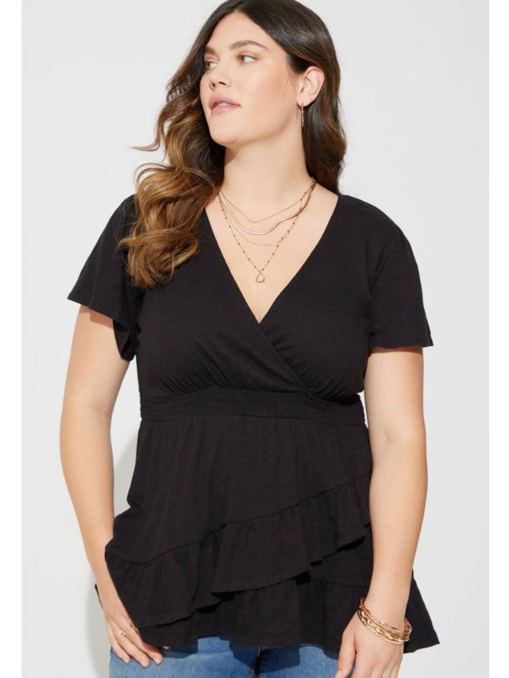 Torrid 2 Black Cotton Modal Surplice Faux Wrap Top 2X 18 20